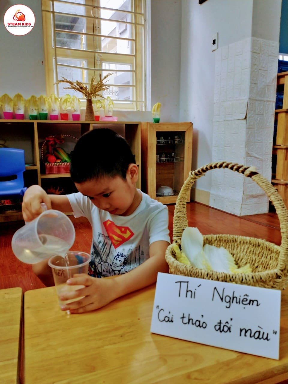 Thí Nghiệm: Cải Thảo Đổi Màu Lớp Steam 1 Thí Nghiệm: Cải Thảo Đổi Màu Lớp Steam 1 - Trường Mầm Non STEAM KIDS