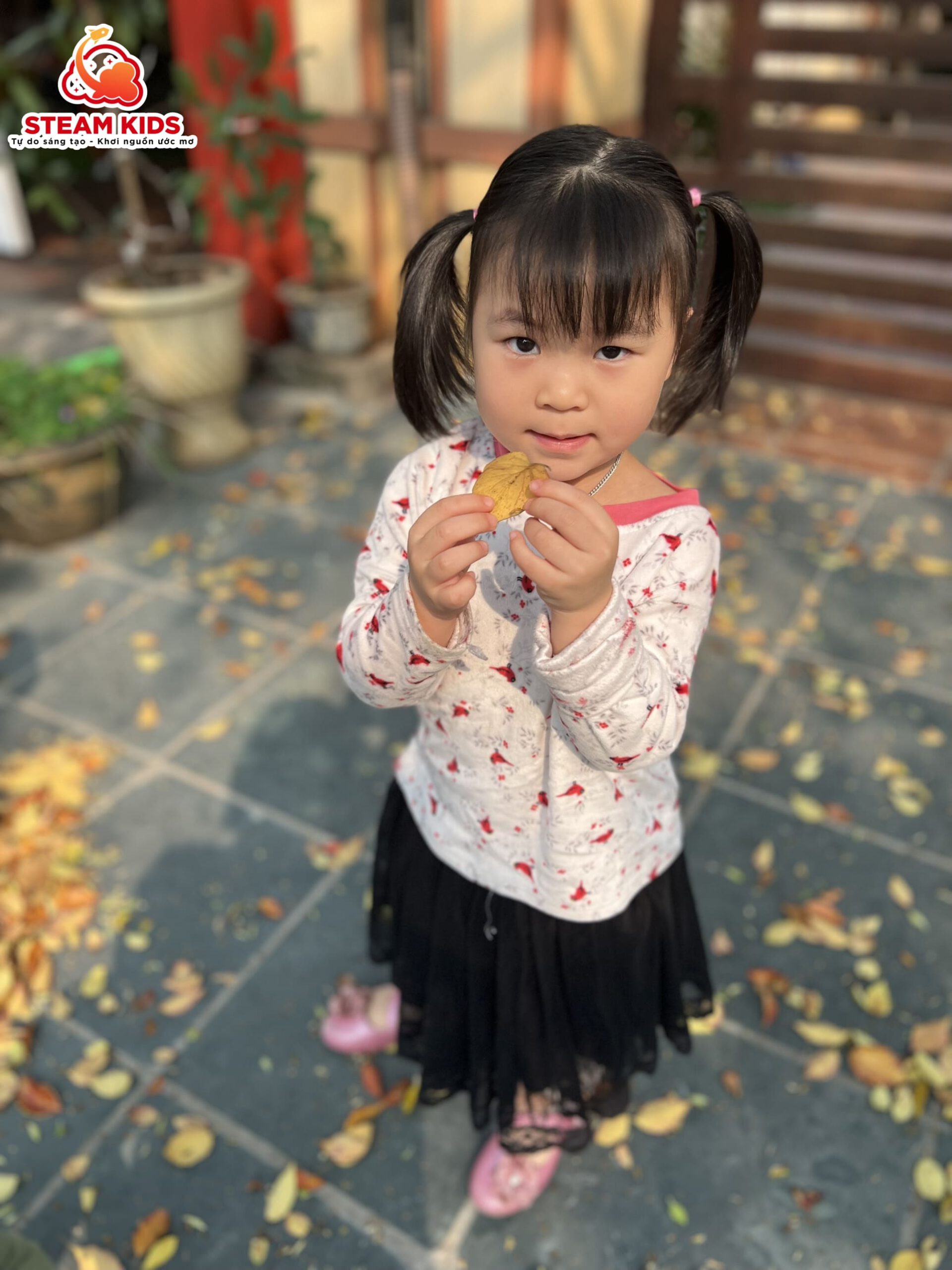 HOẠT ĐỘNG SÁNG TẠO: BÉ TRANG TRÍ VÁY BẰNG LÁ CÂY - Trường Mầm Non STEAM KIDS