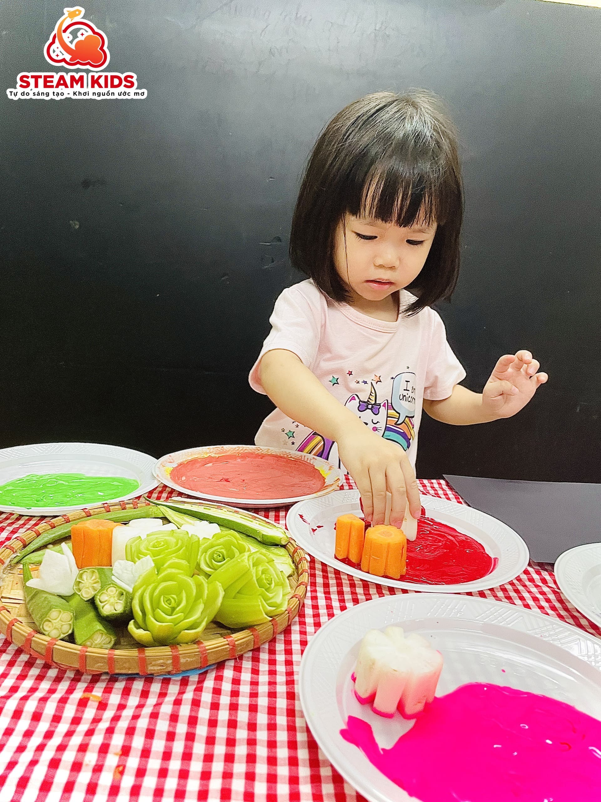 HOẠT ĐỘNG SÁNG TẠO TRANH TỪ RAU CỦ QUẢ - Trường Mầm Non STEAM KIDS