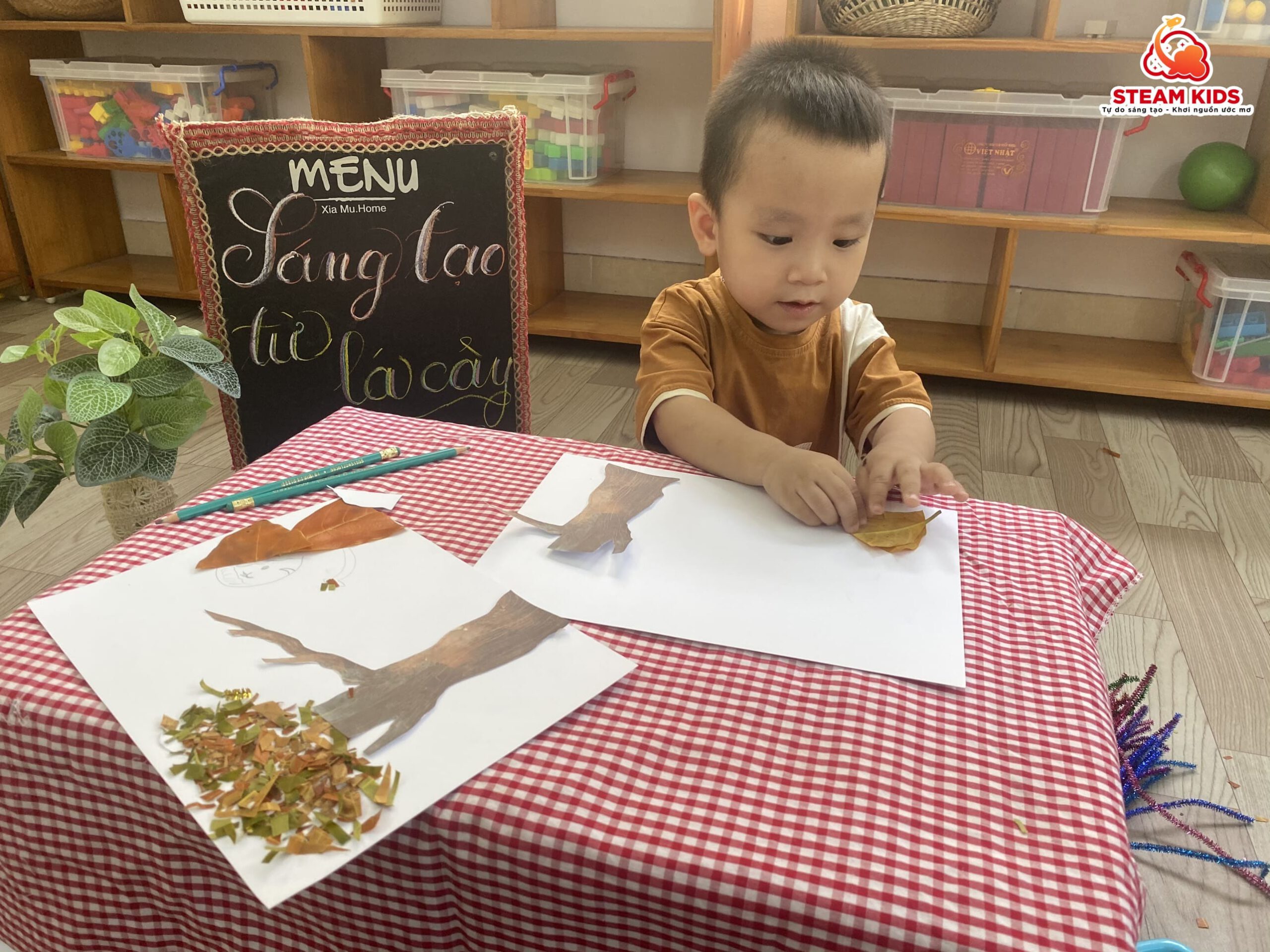 SÁNG TẠO TỪ LÁ CÂY SÁNG TẠO TỪ LÁ CÂY - Trường Mầm Non STEAM KIDS