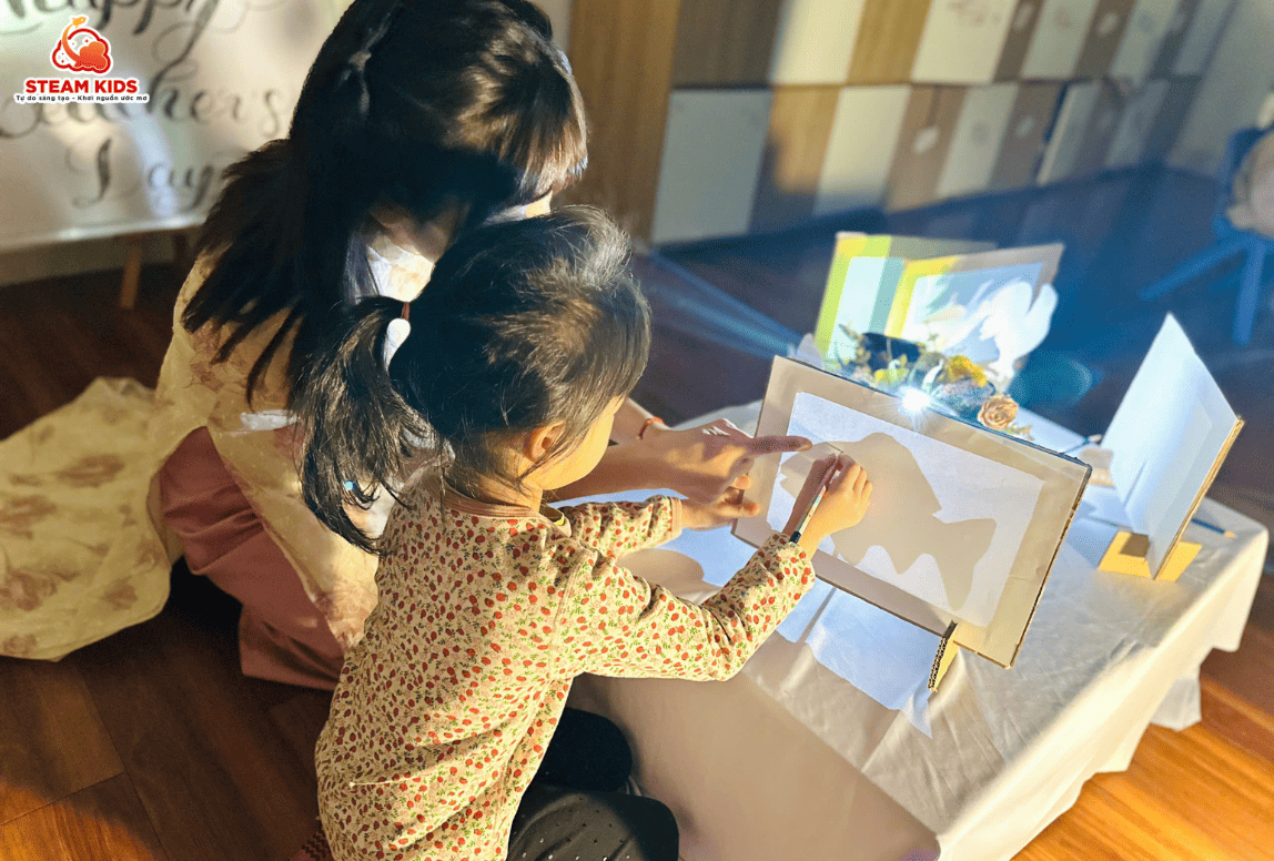 TRẢI NGHIỆM SÁNG TẠO: “VẼ TRANH THEO BÓNG” TRẢI NGHIỆM SÁNG TẠO: “VẼ TRANH THEO BÓNG” - Trường Mầm Non STEAM KIDS