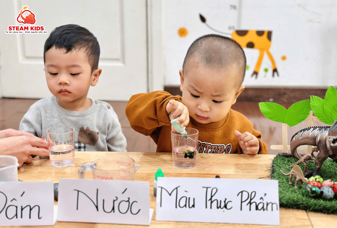 THÍ NGHIỆM: “SỰ ĐỔI MÀU CỦA TRỨNG” THÍ NGHIỆM: “SỰ ĐỔI MÀU CỦA TRỨNG” - Trường Mầm Non STEAM KIDS