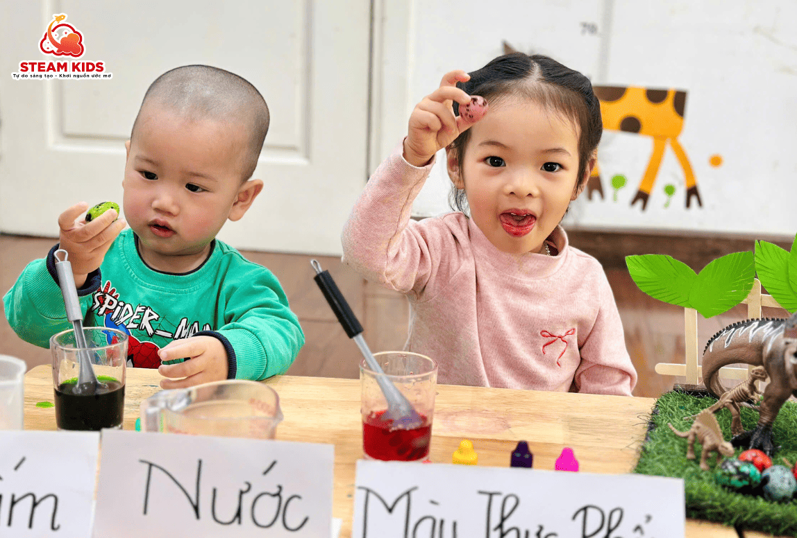 THÍ NGHIỆM: “SỰ ĐỔI MÀU CỦA TRỨNG” THÍ NGHIỆM: “SỰ ĐỔI MÀU CỦA TRỨNG” - Trường Mầm Non STEAM KIDS
