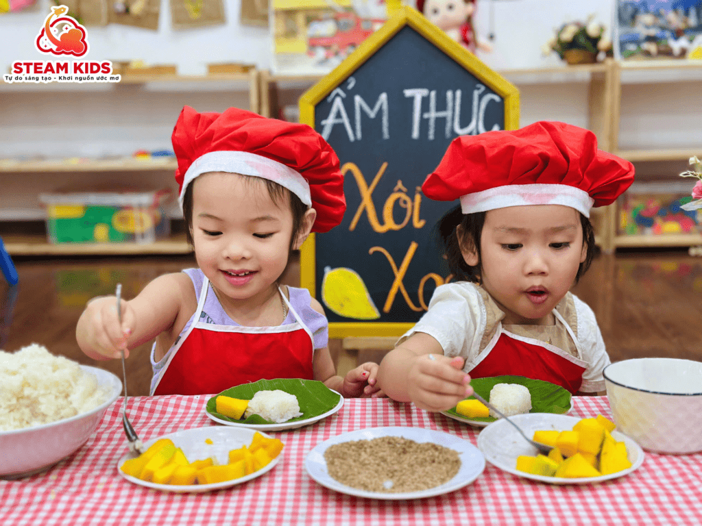 CÙNG BÉ LÀM MÓN XÔI XOÀI NGON TUYỆT - Trường Mầm Non STEAM KIDS
