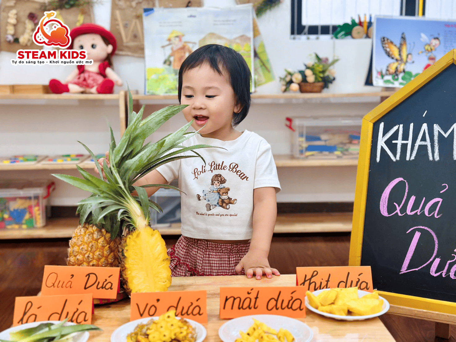 KHÁM PHÁ QUẢ DỨA – HỌC MÀ VUI, VUI MÀ HỌC KHÁM PHÁ QUẢ DỨA – HỌC MÀ VUI, VUI MÀ HỌC - Trường Mầm Non STEAM KIDS