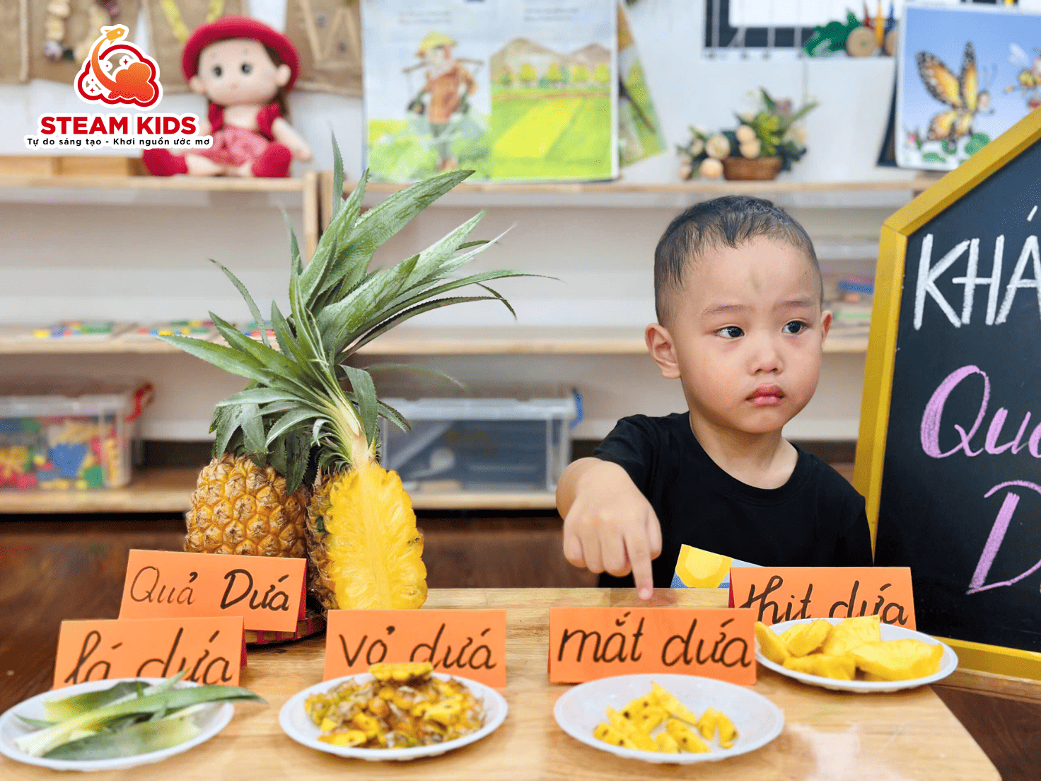 KHÁM PHÁ QUẢ DỨA – HỌC MÀ VUI, VUI MÀ HỌC KHÁM PHÁ QUẢ DỨA – HỌC MÀ VUI, VUI MÀ HỌC - Trường Mầm Non STEAM KIDS
