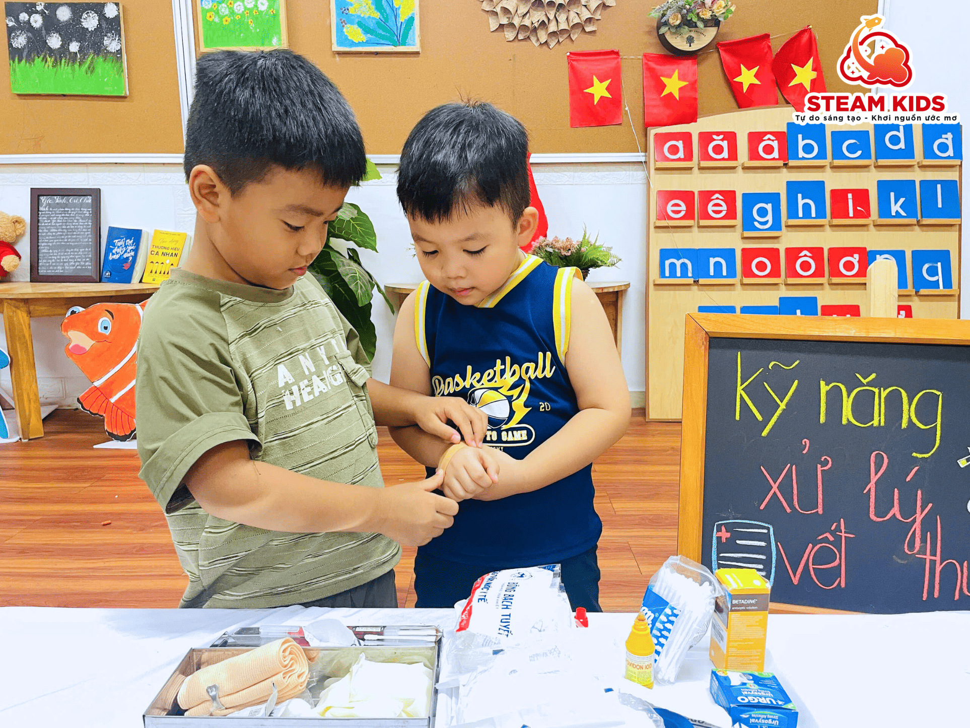 TIẾT HỌC KỸ NĂNG SỐNG: BÉ TỰ XỬ LÝ VẾT THƯƠNG TIẾT HỌC KỸ NĂNG SỐNG: BÉ TỰ XỬ LÝ VẾT THƯƠNG - Trường Mầm Non STEAM KIDS