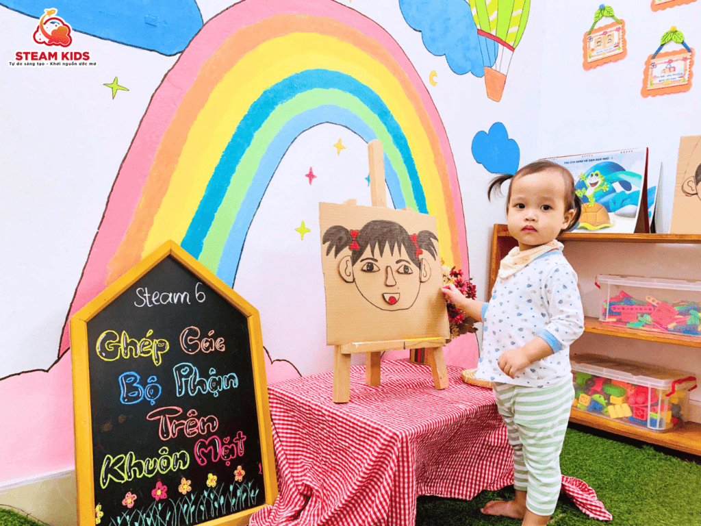 TIẾT HỌC VUI NHỘN: GHÉP CÁC BỘ PHẬN TRÊN KHUÔN MẶT - Trường Mầm Non STEAM KIDS